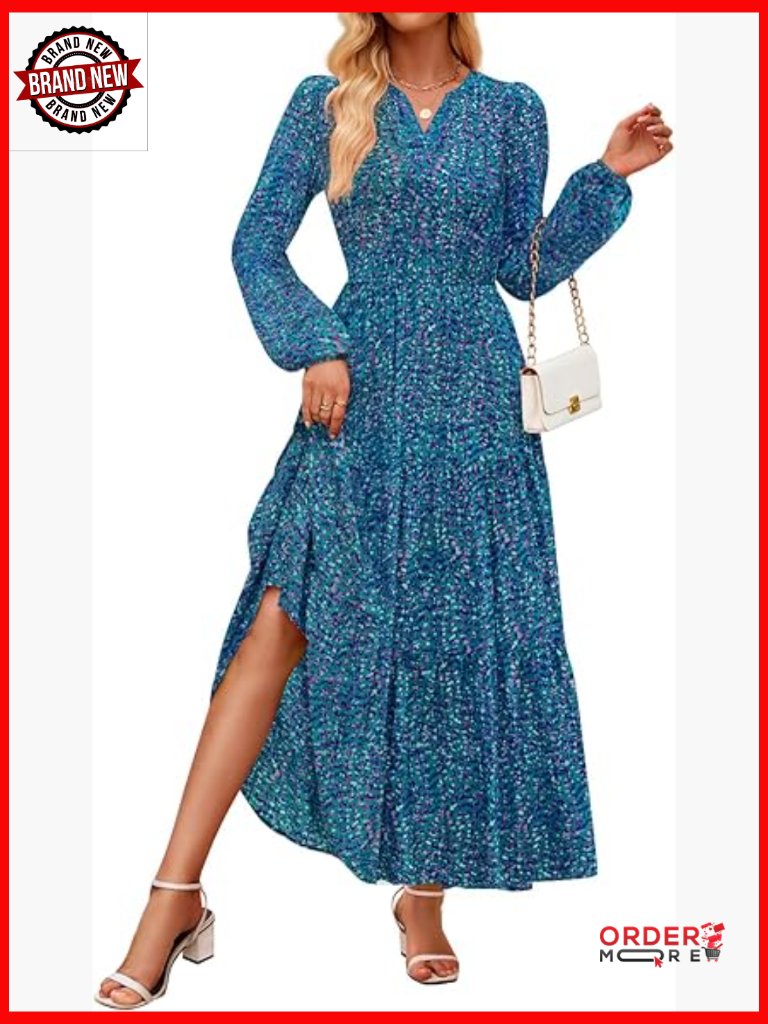 Boho Floral V Neck Empire Waist Maxi Dress With Pockets